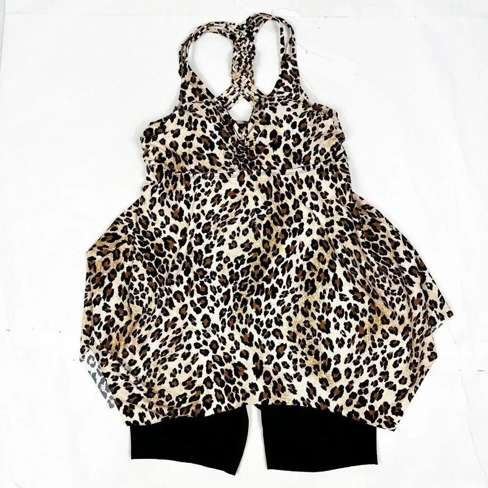 Kim Gravel Tankini Set Cheetah Braid Back Bike Shorts Modest Swimsuits For All